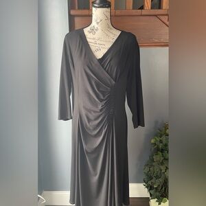 Jones New York Elegant Black Midi Faux Wrap Dress Size 16
